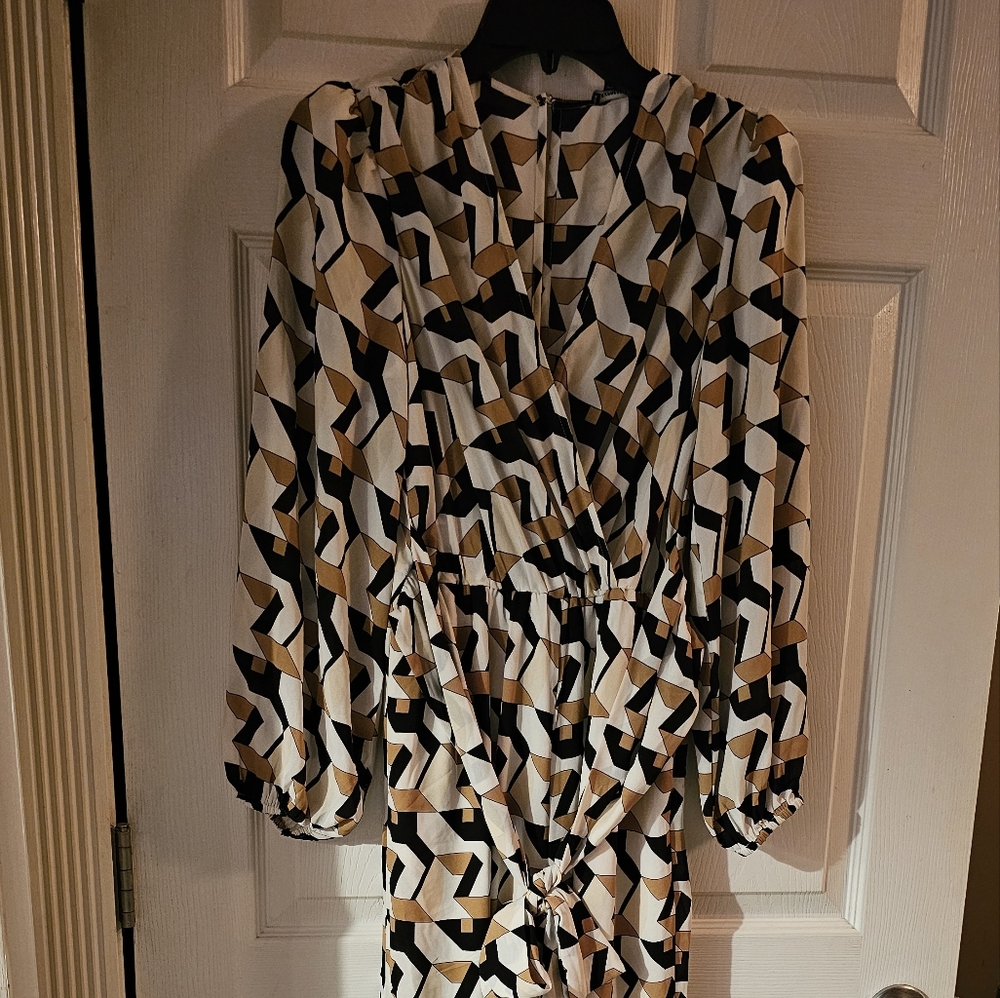 Express/Geometric Patterned Jumpsuit Black, White, Gold